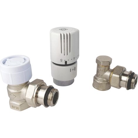 Kit équerre nickelé 1/2" : robinet thermostatique + coude de réglage (1/5)