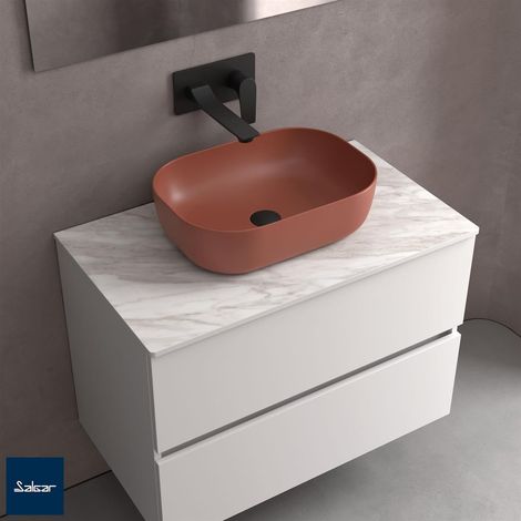 Vasque à poser CARLA sans siphon ni bouchon clic ÉMAUX PORCELAINE CLAY Ø 360 x 105 mm (1/3)