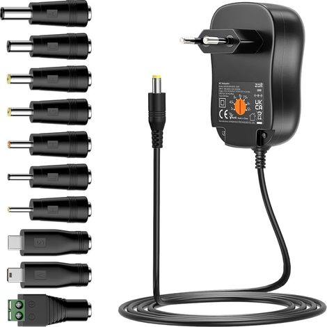 30W Adaptateur Secteur Universel AC DC 3V 4.5V 5V 6V 7.5V 9V 12V 2A Alimentation Adaptateur Multi-Tension avec Port USB 5V 2A, 2000mA Max. (1/5)