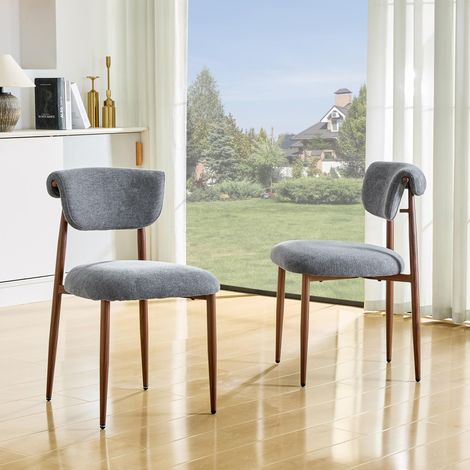 Set di 2 sedie da pranzo, sedie da cucina imbottite senza braccioli, in tessuto effetto lino e metallo dal design moderno, grigio (1/5)