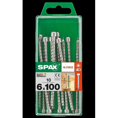 Paquete de 10 tornillos Spax de cabeza cilíndrica de acero, 6 mm de diámetro x 100 mm de longitud. SPAX