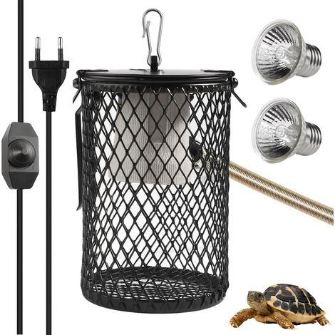 Lampe Chauffante pour Reptiles avec Cage et 75W E27 Ampoule Chauffante Terrarium Reptile Lampe Chauffante avec Panier de Protection Temperatire Reglable pour Perroquets Tortues Lézard (1/5)