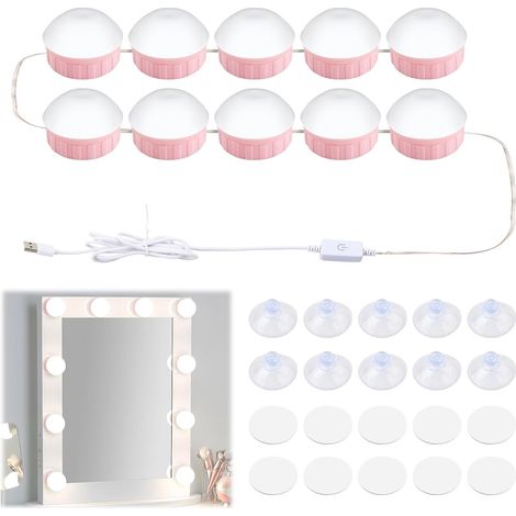 Dimmable Lumière de Miroir, 10 Ampoules Style Hollywoodien de Lumière LED, 3 Couleurs Lampes de Maquillage (Rose) [Classe énergétique F] (1/5)