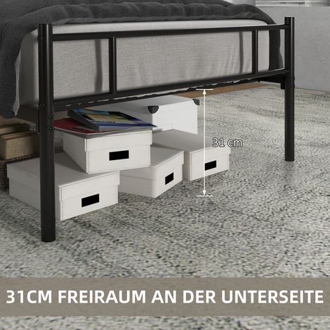 Lot 90x200 cm en métal avec sommier à lattes, têtes et pieds de lit, hauteur 31 cm, teinte noire (1/4)