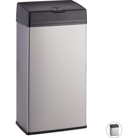 Poubelle cosmétiques, acier inoxydable, corbeille en métal pour la salle de bains, cuisine, 6 litres, argenté, inox, plastique, 1 (1/5)