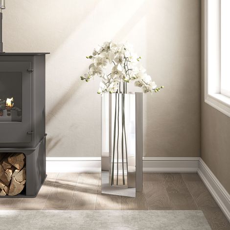 Modern Glam Mirrored Geometric Floor Vase - Tall Decorative Vase for Living Room & Entryway Dry Flower Display