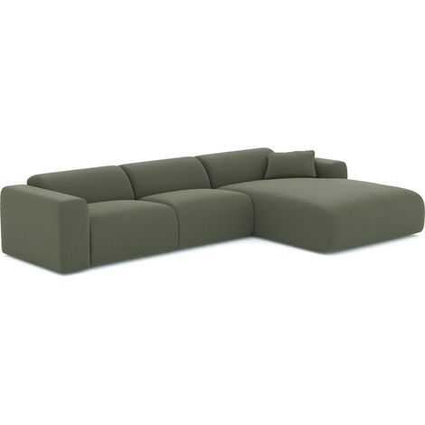 Canapé grand angle droit 5 places en tissu tramé vert olive MYRA (1/5)