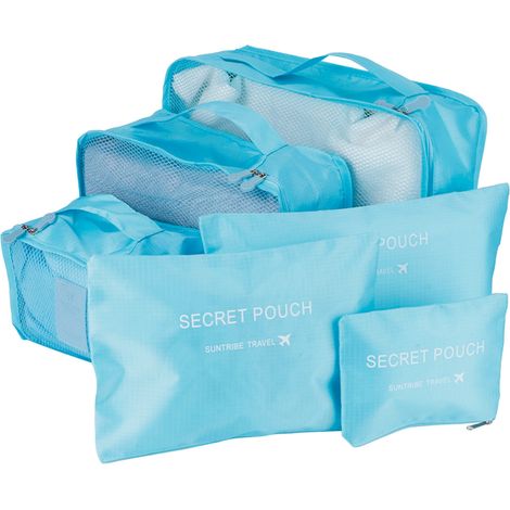6 sacs de rangement pour vêtements, valise organisateur de voyage, lot de 6 en bleu (1/5)