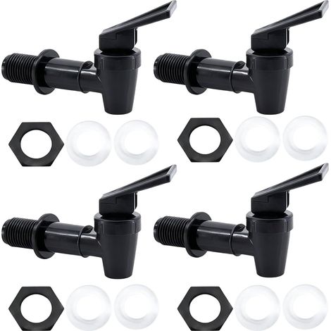 4pcs Food Grade PP Plastic Tap, Black – Filling Tap for Glass/Plastic Bottles, Water Fountains and Containers with 18mm (3/4 Inch) Opening (1/5)