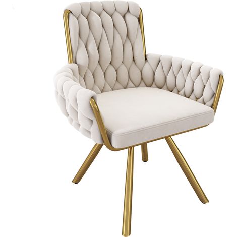 ELVMI Lot de 6 Esszimmerstühle Drehbar 360° mit Hoher Rückenlehne und Armlehnen, Samt, Beige (1/5)