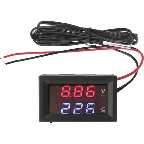 Voltmètre automobile 12 V/24 V avec affichage numérique LED et indicateur de température (1/4)