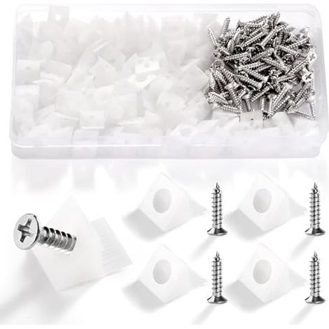 100 Pièces Cales de Réparation de Tiroir, Cales en Plastique pour Meuble Tiroir, Fixation Etagere Armoire Fond de Tiroir Réparer Les Cales, avec 100 Pièces Vis, 14 13 9.3mm (Blanc) (1/4)