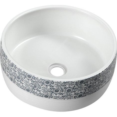 Vasque à poser PRIORI en céramique Ø 41 cm, blanc motif bleu (1/5)