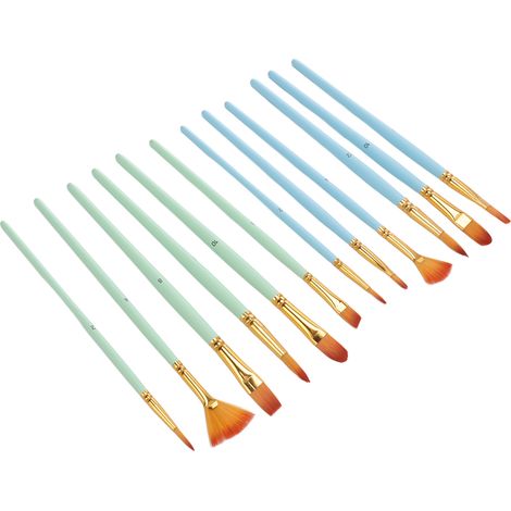 12 Pinceaux Artistiques en Nylon avec Manche Bois pour Peinture Acrylique, Huile et Aquarelle - Set de 12 (1/5)