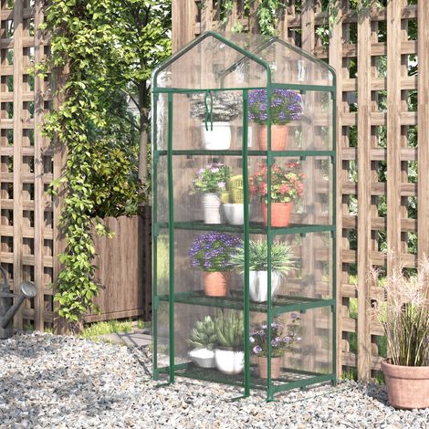 Outsunny Gartengewächshaus mit 4 Regalböden und PVC-Abdeckung, Stahlrohrkonstruktion, ideal für die Anzucht von Pflanzen, Blumen und Töpfen, für Balkon und Terrasse, 70 x 50 x 160 cm, transparent