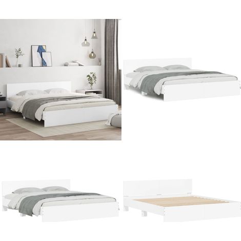Bettgestell mit Kopfteil Weiß 200x200 cm - Bettes Gestell - Holzbettrahmen - Weißes Bett - Boxspringbett - Doppelbett - Home & Living (1/5)