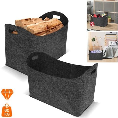 LZQ XXL Panier à bois pour bois de chauffage avec poignées renforcées Panier à bois de chauffage en feutre, 4 pièces Gris foncé