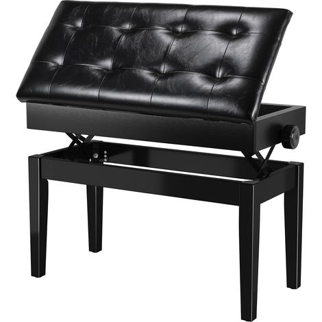 Tabouret Piano Réglable en Hauteur 48-58CM,Siege Piano 2 Personne avec Rangement,Banc Piano avec Coussin en Cuir PU,Max 200KG,Noir (1/5)
