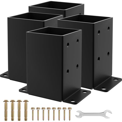4er-Pack 10,2 x 10,2 cm Pfostensockel, 8,9 x 8,9 cm Innenmaße, robuste Pfostenhalterungen aus schwarz pulverbeschichtetem Metall, für Stützdeck, Pergola
