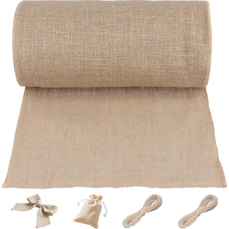 Chemin de Table Toile de Jute, pour Décoration de Mariage, Fête, Bricolage, avec Bordures Cousues, Design Rustique et Élégant, Naturel, 30 cm x 4.57 m, Rouleau Vintage Lavable (1/5)
