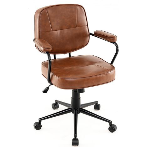 Silla de oficina ergonómica ajustable de piel sintética marrón (1/5)