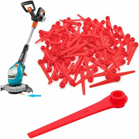Lot de 100 lames de rechange en plastique pour tondeuse à gazon Gardena 9823 9825 70 mm Rouge