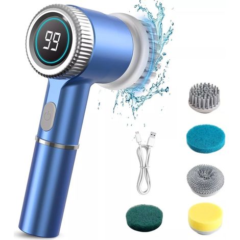 Brosse de nettoyage électrique sans fil 5 en 1, pour un nettoyage efficace des salles de bain, cuisines et voitures. (1/5)