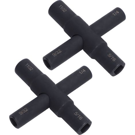 Clé à robinet en croix (lot de 2) pour robinet de puisage à 4 voies en acier, finition phosphatée noire, compatible avec les tuyaux de 1/4, 9/32, 5/16 et 11/32 pouces. (1/5)