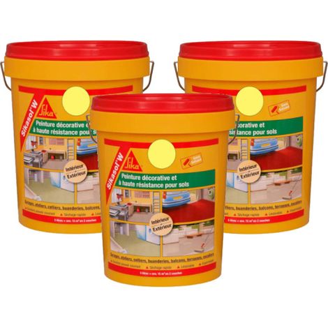 Lot de 3 peintures de sol mono-composante SIKA Sikasol W - Jaune sable - 5L (1/2)