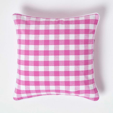 HOMESCAPES Pink Block Check Cotton Gingham Cushion Cover, 45 x 45 cm