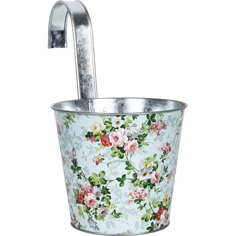 Cache pot Zinc à suspendre Motif Roses (1/2)