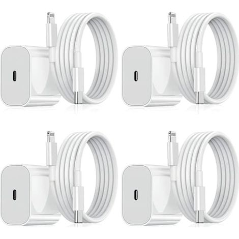 Chargeur iPhone - Chargeur rapide - Adaptateur + câble 20 W USB-C Blanc Lot de 4 iPhone (NT) Lot de 4 iPhone Lot de 4 iPhone (1/5)
