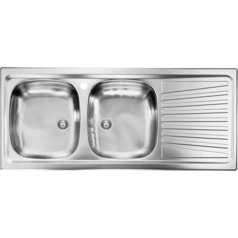 Lavello da appoggio (LxP) 116x50 cm serie Mondial, 2 vasche a sinistra con gocciolatoio a destra, acciaio inox WIN