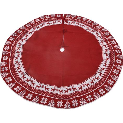 Jupon de Noël tricoté réutilisable, protège-sol pour sapin, décoration de fête rouge pour la maison (1/5)
