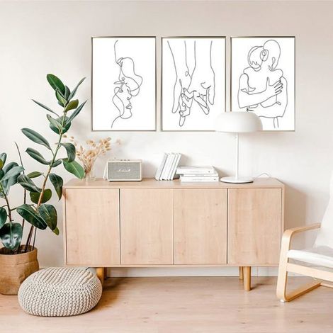 Poster Mural Abstrait - Toile Noir Et Blanc - Salon Chambre Bureau - Lot De 3 (1/5)