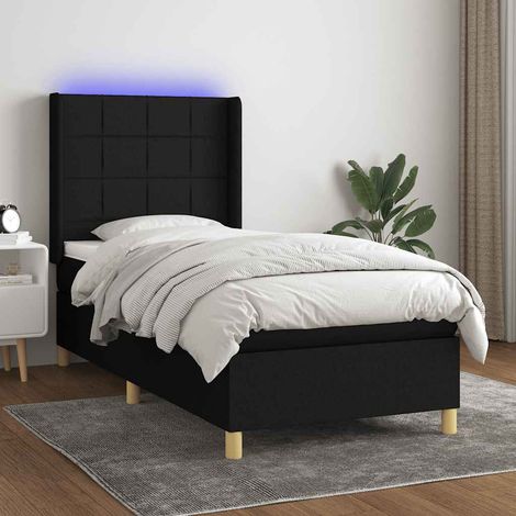 vidaXL Sommier à lattes de lit matelas et LED Noir 90x200 cm Tissu (1/5)