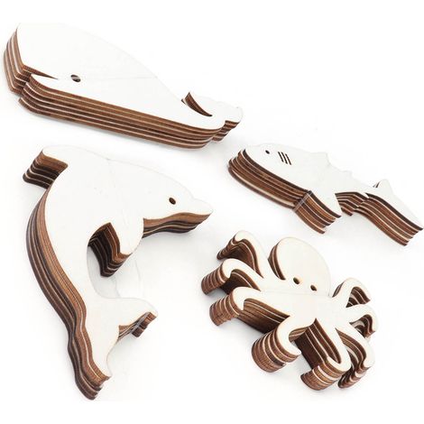 24 Pièces Rondins de Bois Animaux Marins Mignons DIY Décorations Créatives à Fabriquer (1/5)