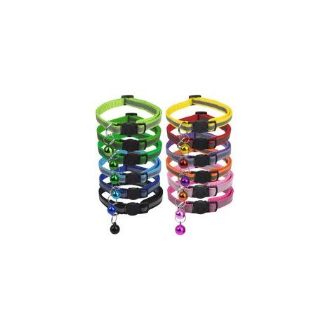 Lot de 12 colliers réglables réfléchissants pour chat avec clochette – (1/5)