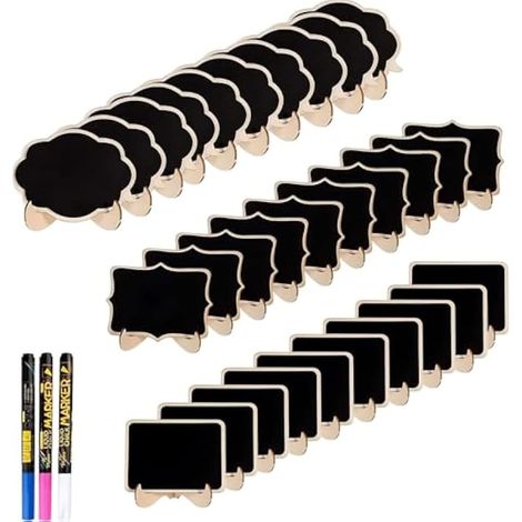 Mini Ardoise Tableau Noir Lot de 30, Panneau D'affichage avec 3 Stylo Tableaux Noirs sur Chevalets en Bois, pour Buffet TABLES Mariage Petit Tableau Noir Boulangerie Signes Pour la Nourriture Fête (1/4)