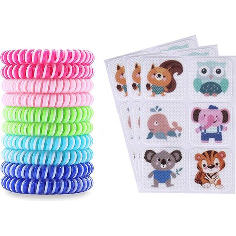 Bracelet anti-moustiques en spirale EVA, avec 3 patchs animaux inclus, protection répulsive pour extérieur et voyage (1/5)