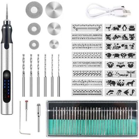 Stylo graveur électrique sans fil – Rechargeable USB – Vitesse réglable 5000/10000/18000 tr/min – Pour métal, bois, verre, plastique, cuir (1/4)