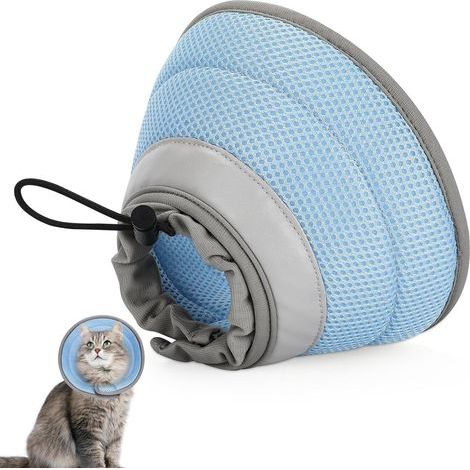 - Cat Collar - Soft Fabric - Anti-Lick and Anti-Scratch - Adjustable and Foldable for Injured Cats - Blue - M (1/5)