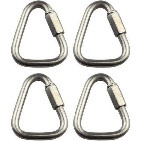 Lot de 4 chaînes à maillons triangulaires de 10 mm en acier inoxydable pour escalade, mousqueton d'escalade à connexion rapide, mousqueton à ressort, boucle de porte à vis (1/4)