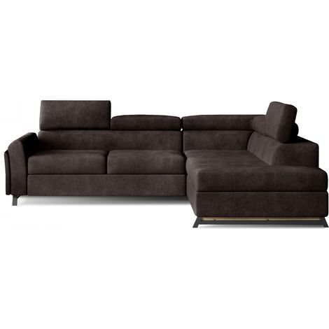 Canapé angle droit convertible tissu marron avec têtières réglables Nikos 265cm (1/5)