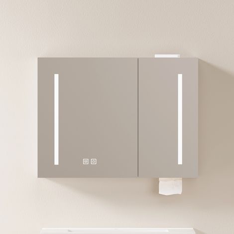 Armoire de Toilette LED 80 cm avec Espace de Rangement - Meuble Miroir Mobile Lumineux pour Salle de Bain, Chambre et Salon