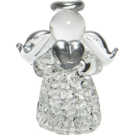Kaemingk – Ange de Noël avec cœur – Verre transparent et argenté, H 5 cm
