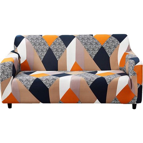 Housse extensible imprimée pour canapé 2 places, housse de canapé 2 places, protection universelle élastique pour meubles avec 1 taie d'oreiller (Moyen, Gris géométrique) (1/5)