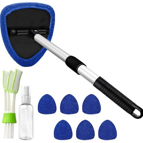 Windshield Cleaner, Windscreen Cleaner with 6 Microfibre Pads, Spray Bottles and 180 Degree Rotating Telescopic Handle, Car Window Wash Kit (1/5)