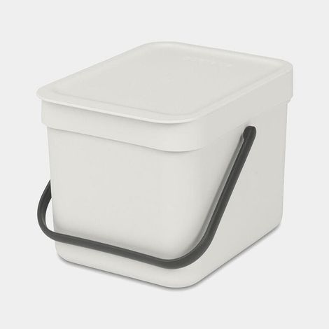 Brabantia - Cubo de Basura Sort & Go 6L - Pequeña Papelera de Reciclaje - Tapa en Posición Abierta - Encimera o Debajo de la Cocina - Bandeja para Restos de Comida - Light Grey - 20 x 25 x 18 cm