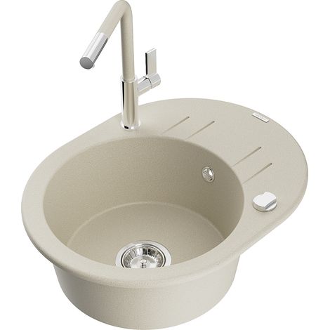 Mexen Kevin 1 Becken-Granitspüle mit Abtropffläche und Mischbatterie Flora, Beige - 6517-69-670401-0 (1/5)